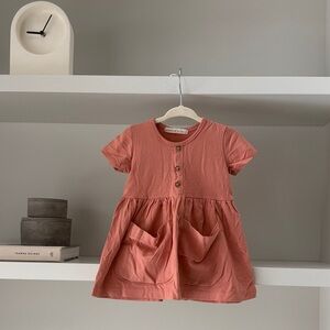 Haven Girls' Short-Sleeve Pocket Dress in Dusty Coral